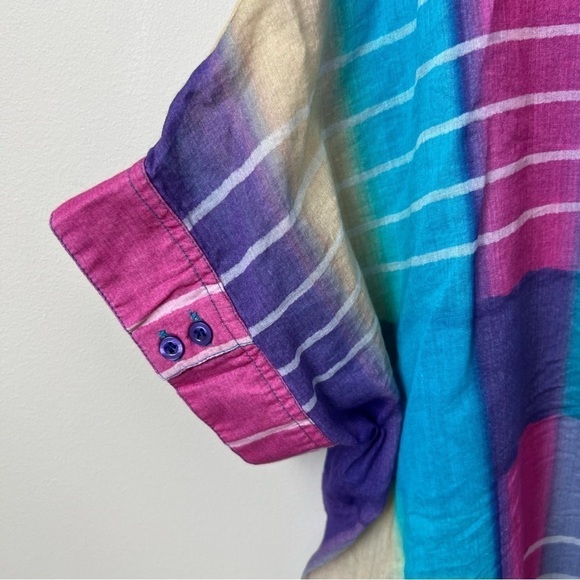 Soft Surroundings Painterly Plaid Popover Coastal Lightweight Oversized Hi-Lo S - Picture 7 of 9